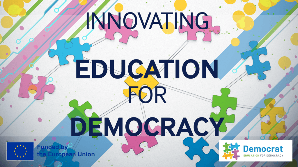 A set of colorful jigsaw pieces connected together, symbolizing collaborative efforts in Education for Democracy