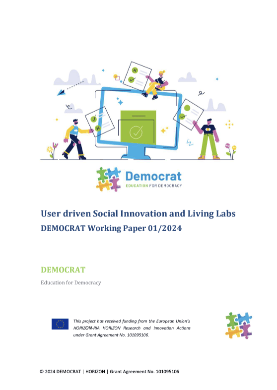 Cover of Project DEMOCRAT’s working paper on social innovation in education to promote democratic values